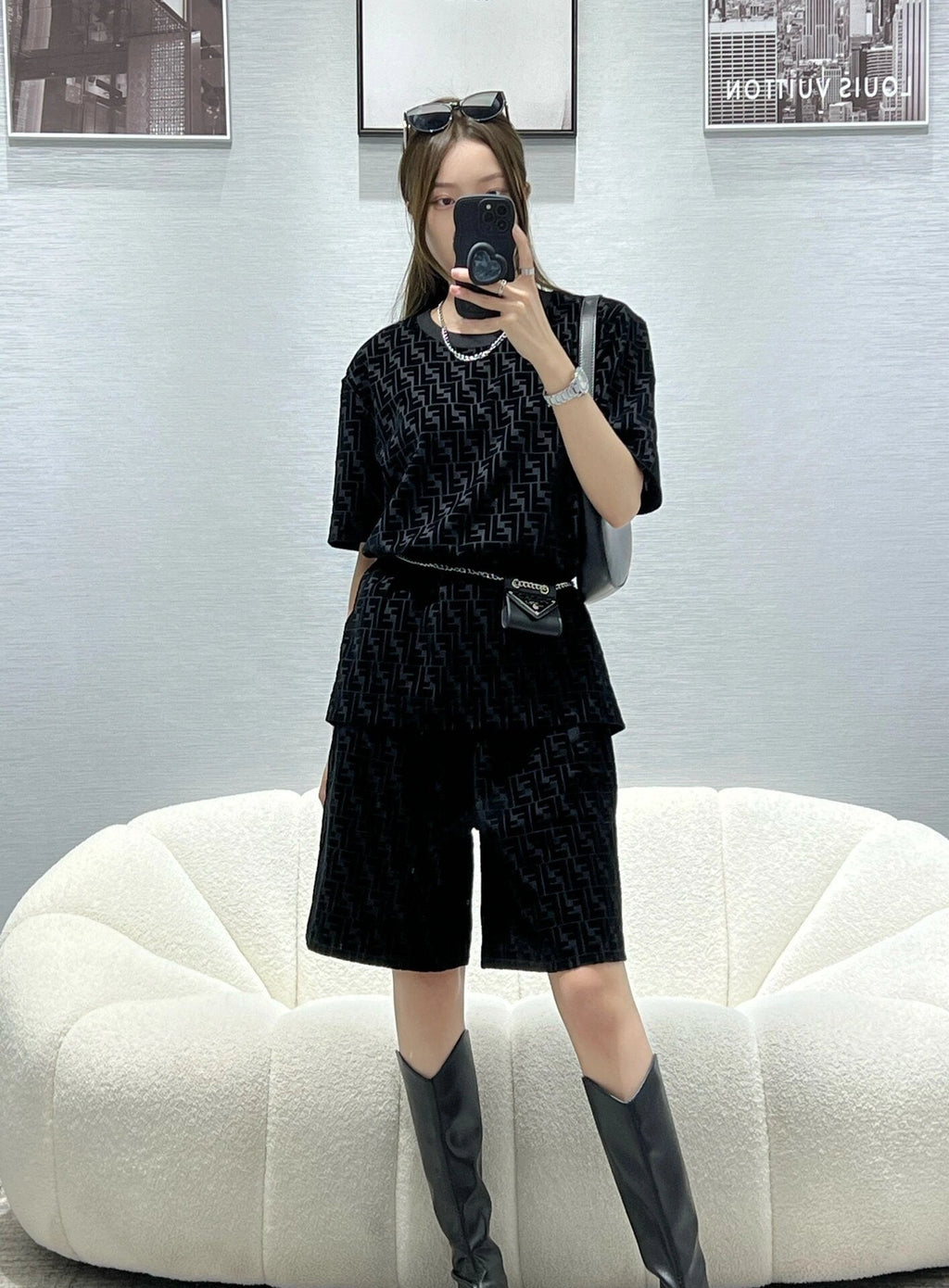 2026 New GS Black Flocked Shorts (30011-A60)