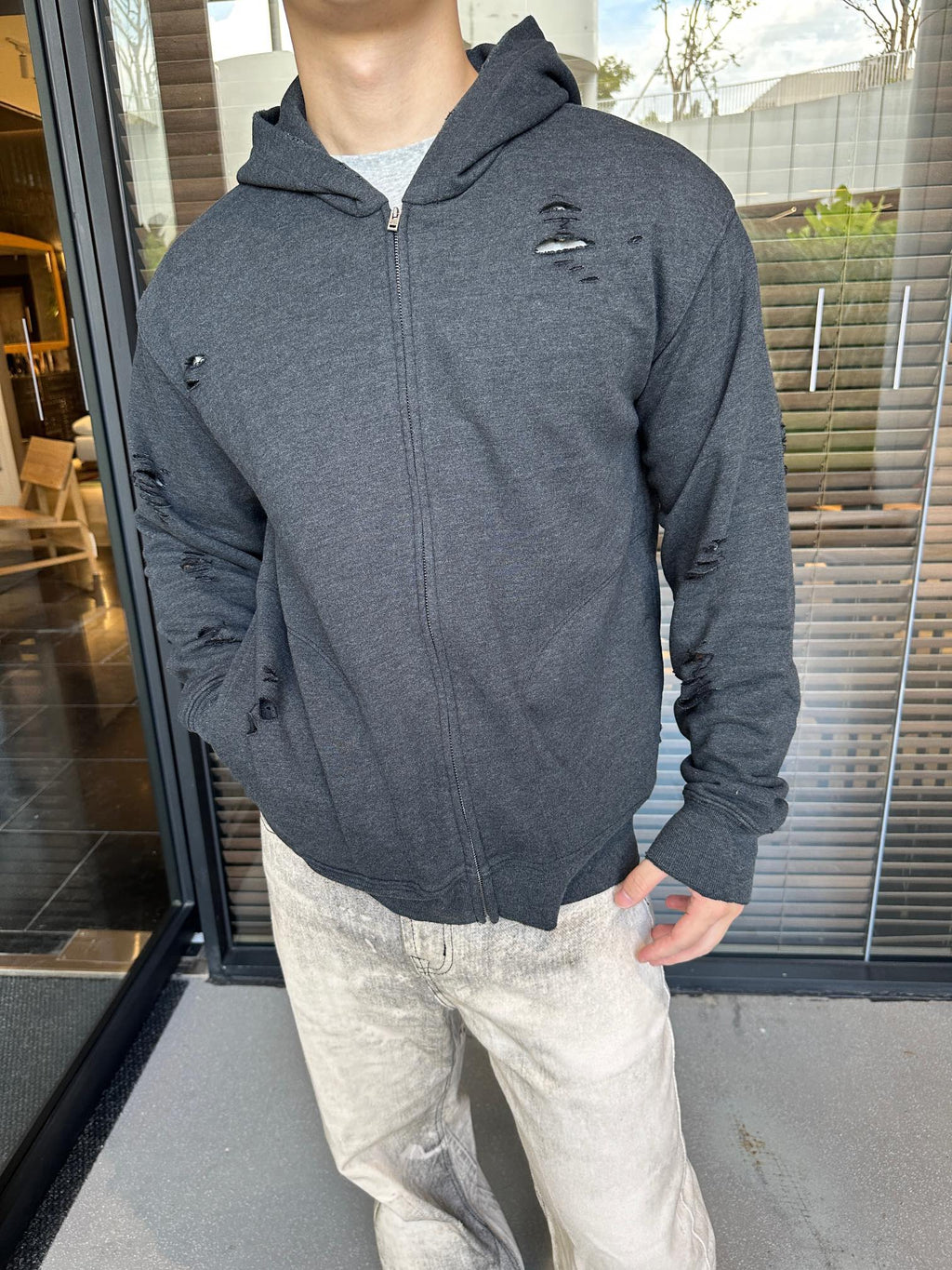 2026 New GS Distressed Logo Zip-Up Jacket with Holes (25303-B75)