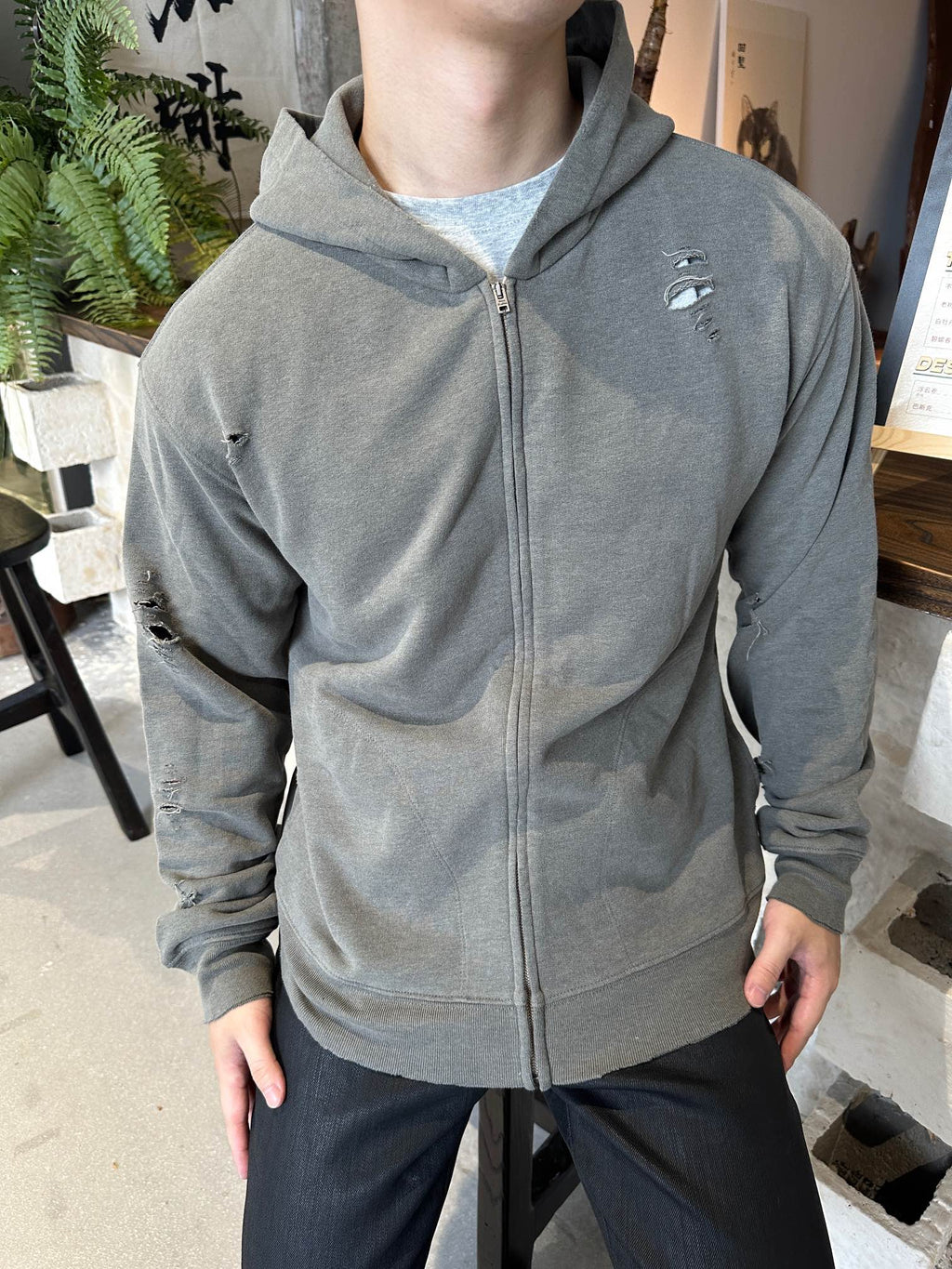 2026 New GS Distressed Logo Zip-Up Jacket with Holes (25303-B75)