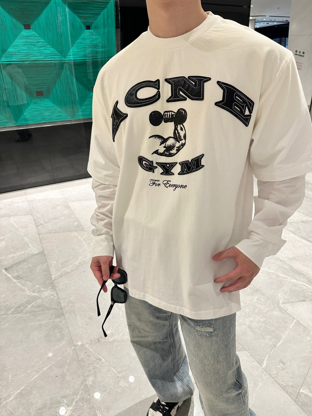 2026 New GS Distressed Logo Faux Two-Piece Long Sleeve (25286-A90)