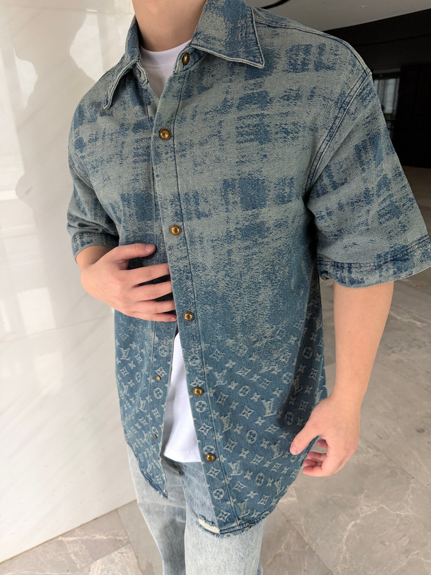 2026 New GS Logo Denim Short-Sleeve Shirt (BB773-B40)