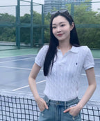 2026 Women's GS Cable-Knit Polo Neck Sweater (FF719)