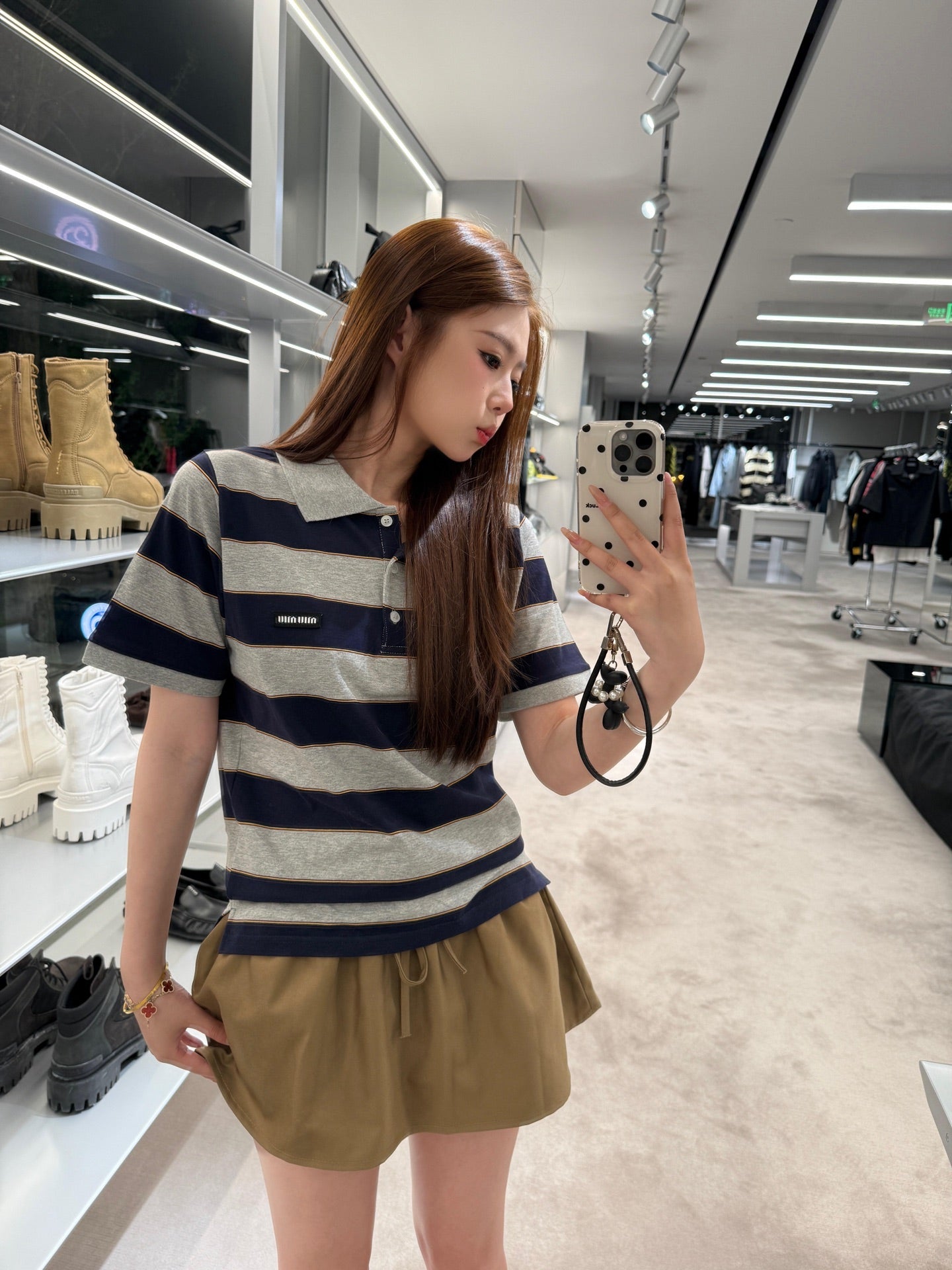 2026 Women’s Striped Polo Shirt with MM Logo (FF707)
