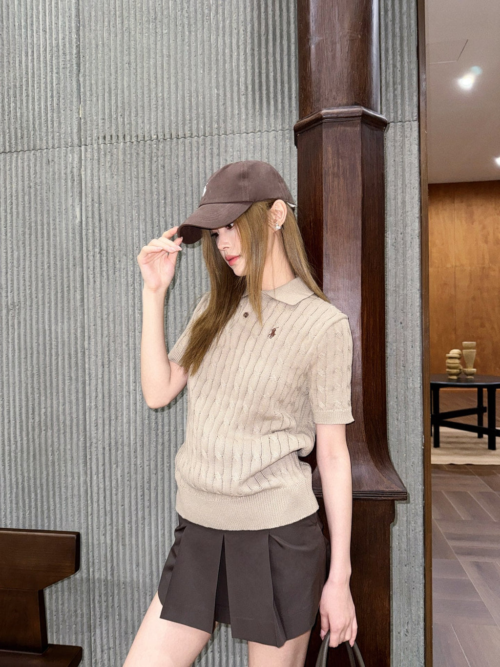 2026 Women's GS Cable-Knit Polo Neck Sweater (FF719)