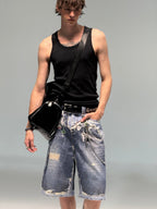 2026 New Acn Optical Illusion Print, Dyed and Distressed Denim Shorts (CC967-B45)