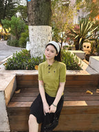 2026 Women’s GS  Embroidered Polo Neck Knit Top (DD112)