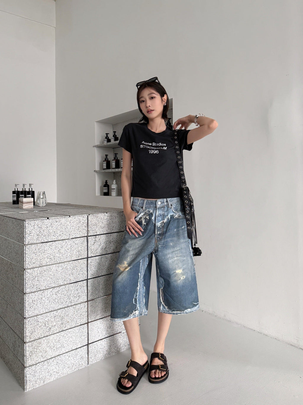 2026 Women’s GS Optical Illusion Print Dyed Denim Shorts (FF721)