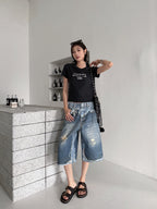 2026 Women’s GS Optical Illusion Print Dyed Denim Shorts (FF721)