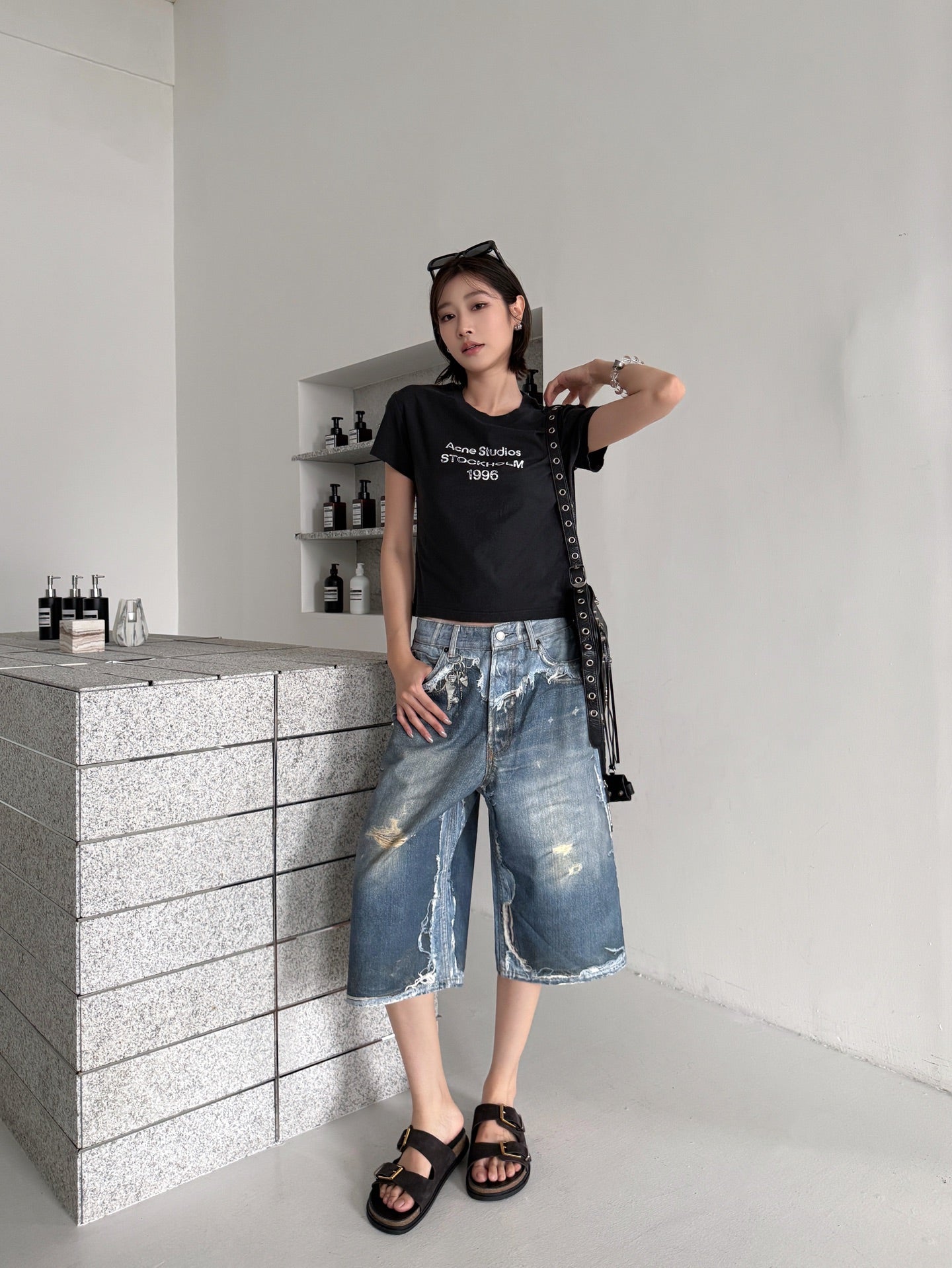 2026 Women’s GS Optical Illusion Print Dyed Denim Shorts (FF721)