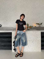 2026 Women’s GS Optical Illusion Print Dyed Denim Shorts (FF721)