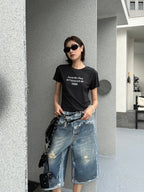 2026 Women’s GS Optical Illusion Print Dyed Denim Shorts (FF721)