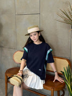 2026 Women’s GS Embroidered Striped Patchwork Short-Sleeved Top (DD108)