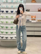 2026 Women’s GS Embroidered Leather-Tagged Jeans (EE414)