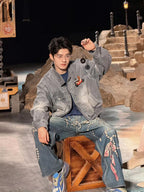 2026 New GS Optical Illusion Print Distressed Denim Trousers (BB851-C05)