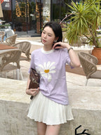2026 Women's GS Daisy Embroidered Short-Sleeved Top (DD120)