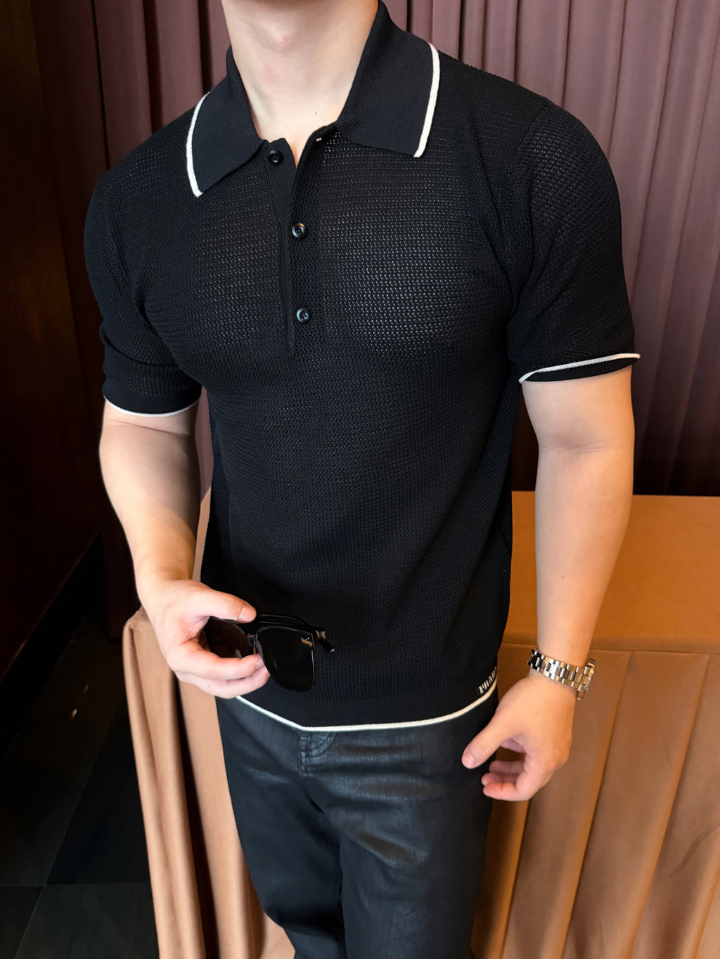 2026 New GS Logo Mesh Polo Neck Knit Top (CC983-A75)