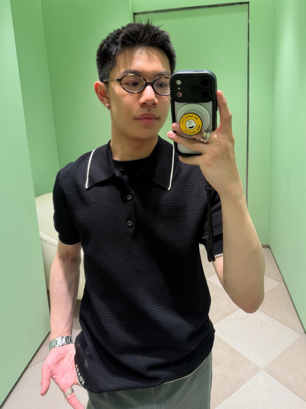 2026 New GS Logo Mesh Polo Neck Knit Top (CC983-A75)