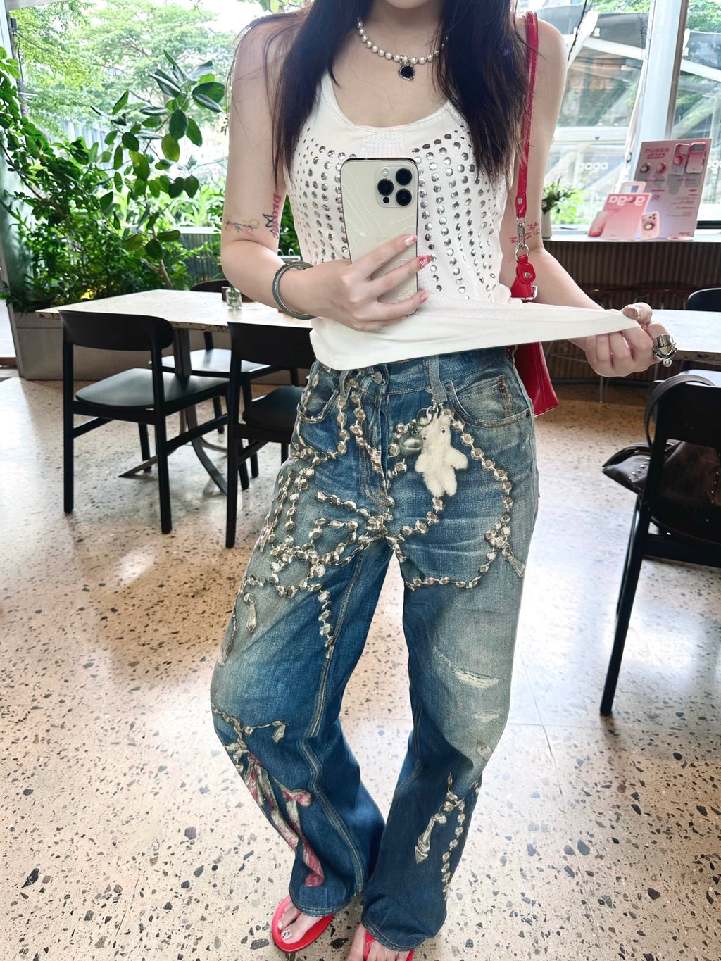 2026 Women's GS Optical Illusion Striped Dyed Jeans (EE416)