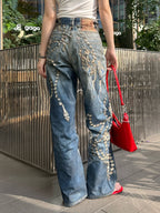 2026 Women's GS Optical Illusion Striped Dyed Jeans (EE416)