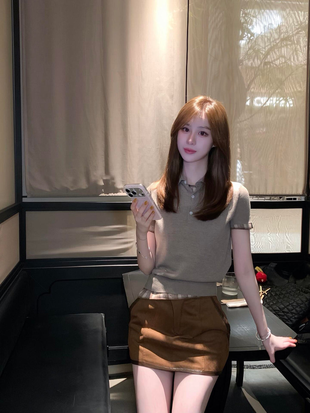 2026 Women’s GS Two-piece-style Patchwork Polo Neck Knit Top (DD103)
