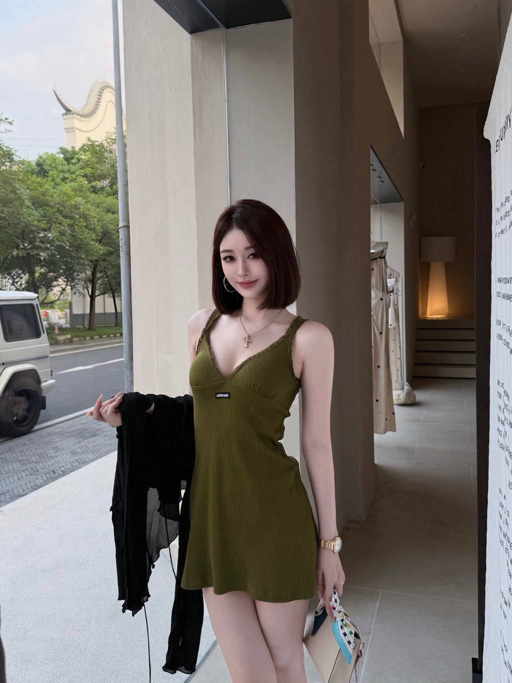 2026 Women’s GS Lace-Trimmed Spaghetti-Strap Dress (FF739)