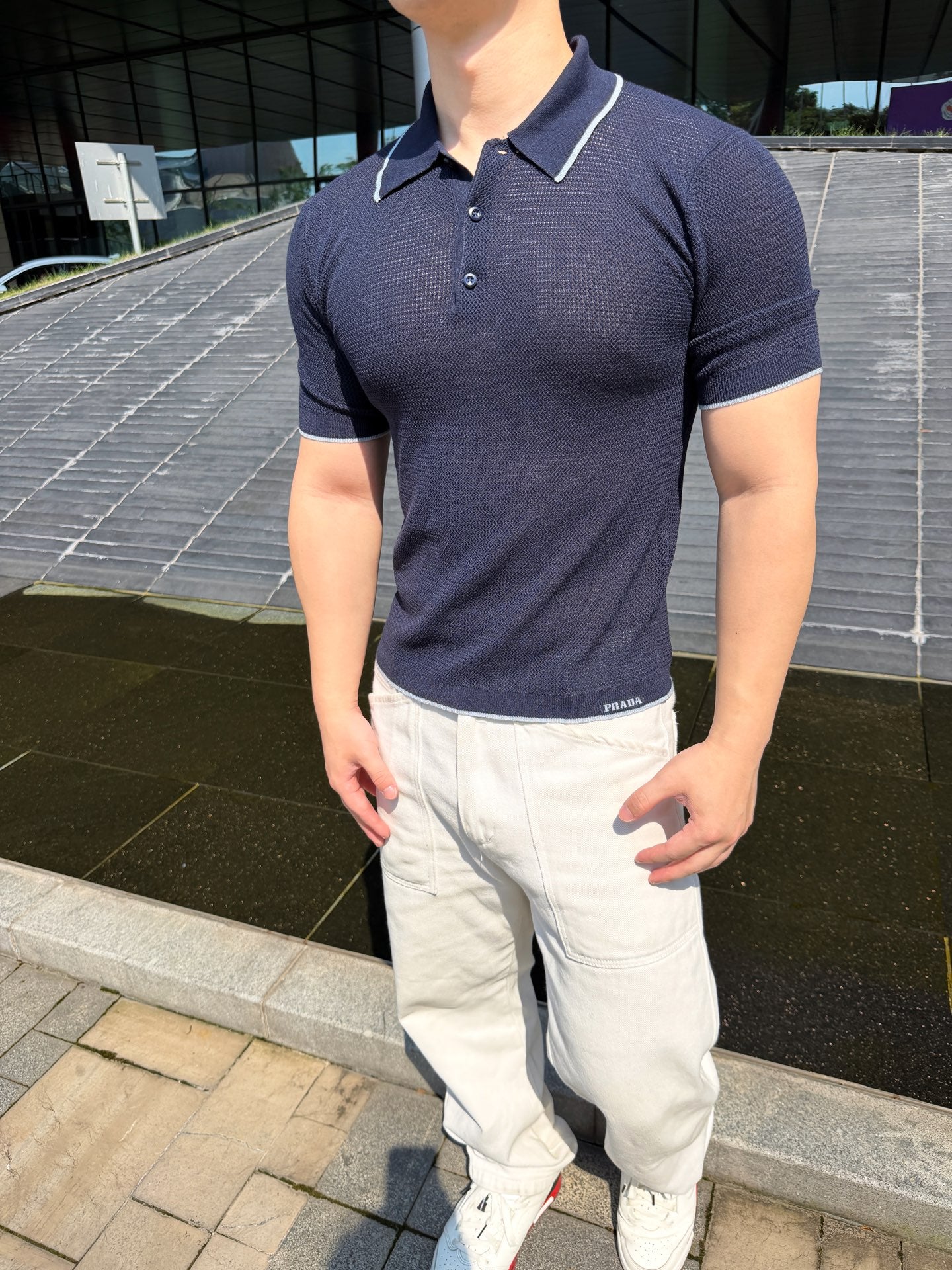2026 New GS Logo Mesh Polo Neck Knit Top (CC983-A75)