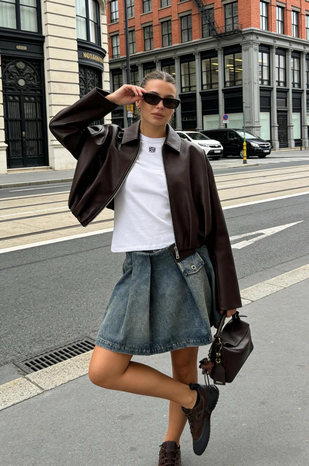 2026 Women’s GS Leather Denim Mini Skirt (EE417)