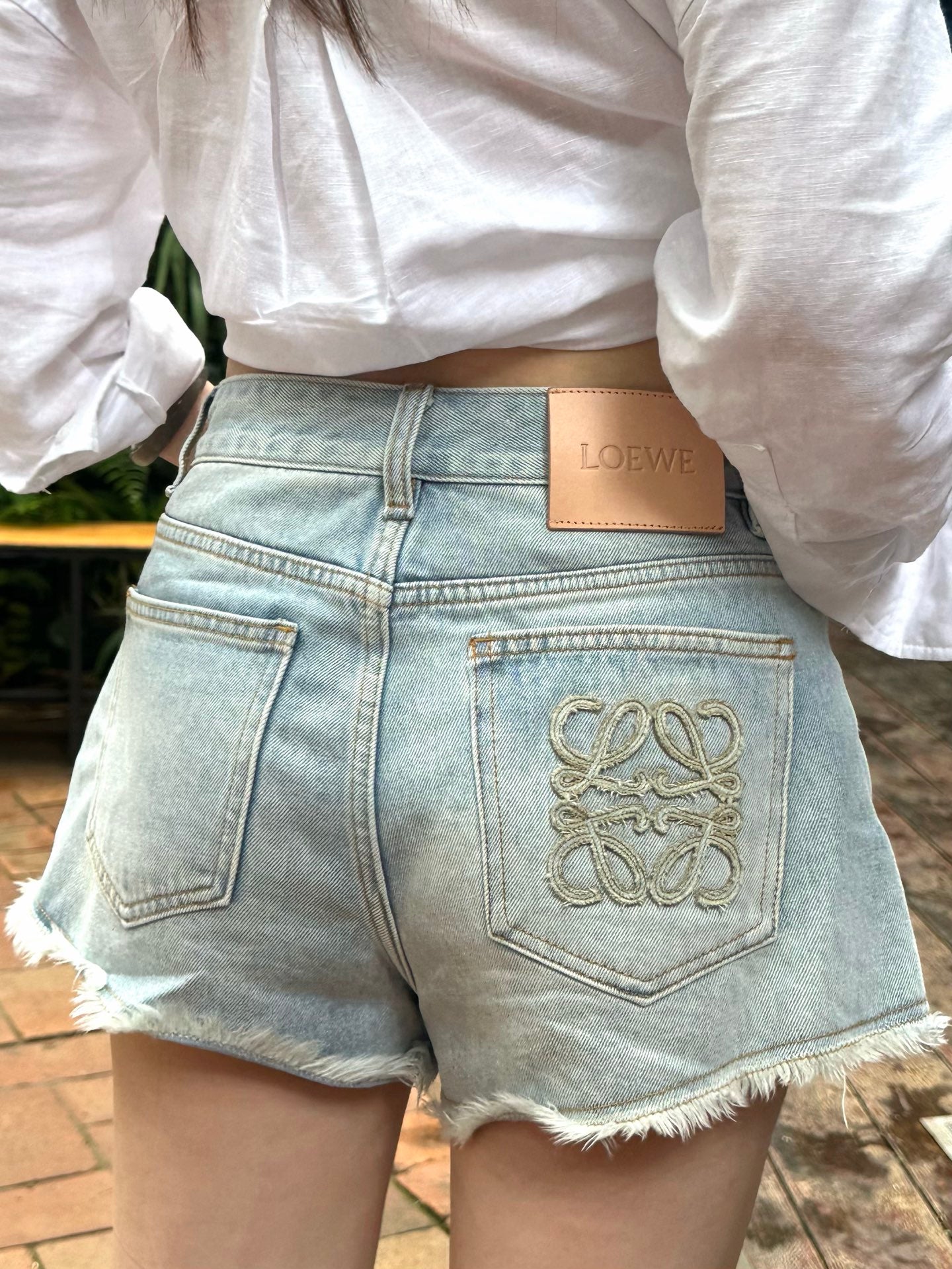 2026 Women’s GS Embroidered Leather Denim Shorts (EE422)