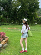 2026 Women’s GS Embroidered Leather Denim Shorts (EE422)