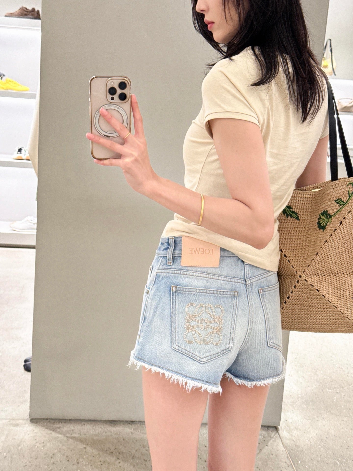 2026 Women’s GS Embroidered Leather Denim Shorts (EE422)