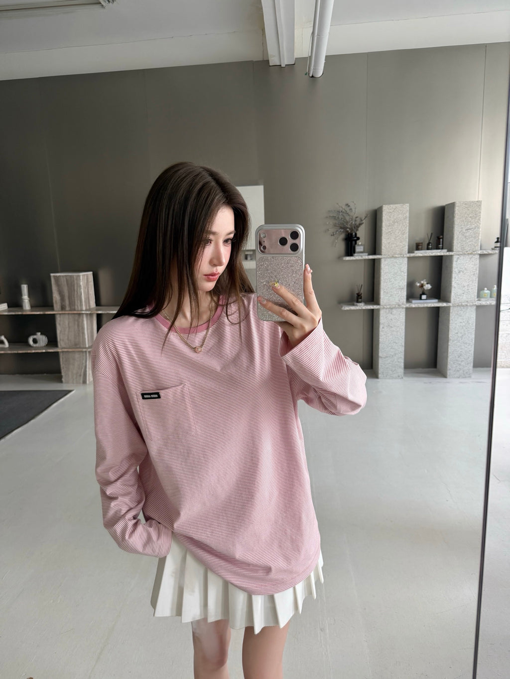 2026 Women's GS Logo Striped Long-Sleeved Shirt (FF758)