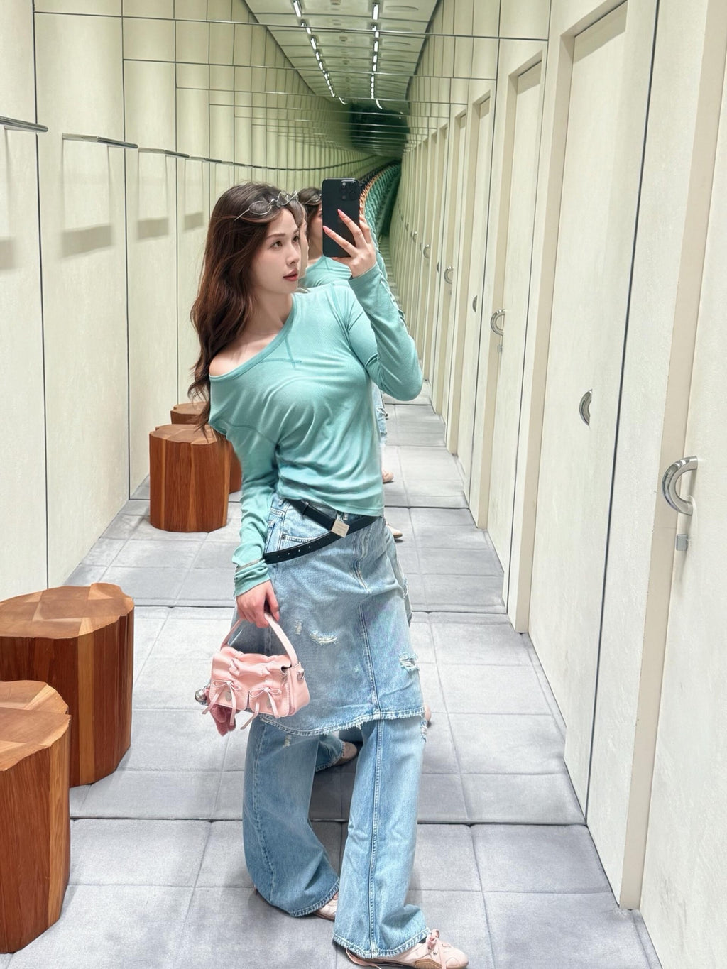 2026 Women's GS Fake Two-Piece Denim Skirt Pants (FF751)