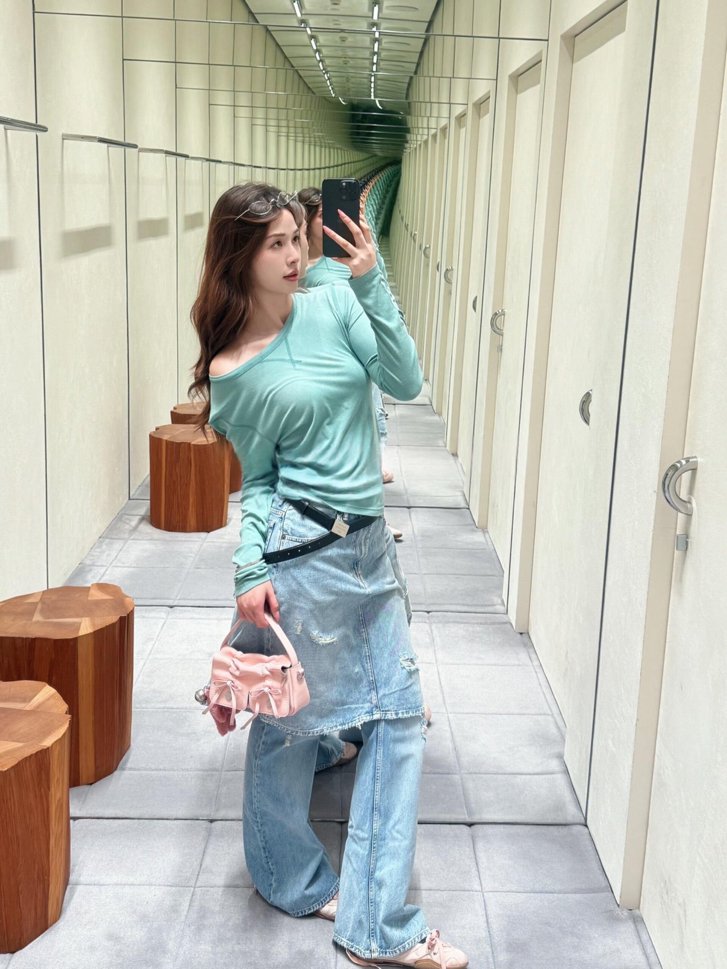 2026 Women's GS Fake Two-Piece Denim Skirt Pants (FF751)
