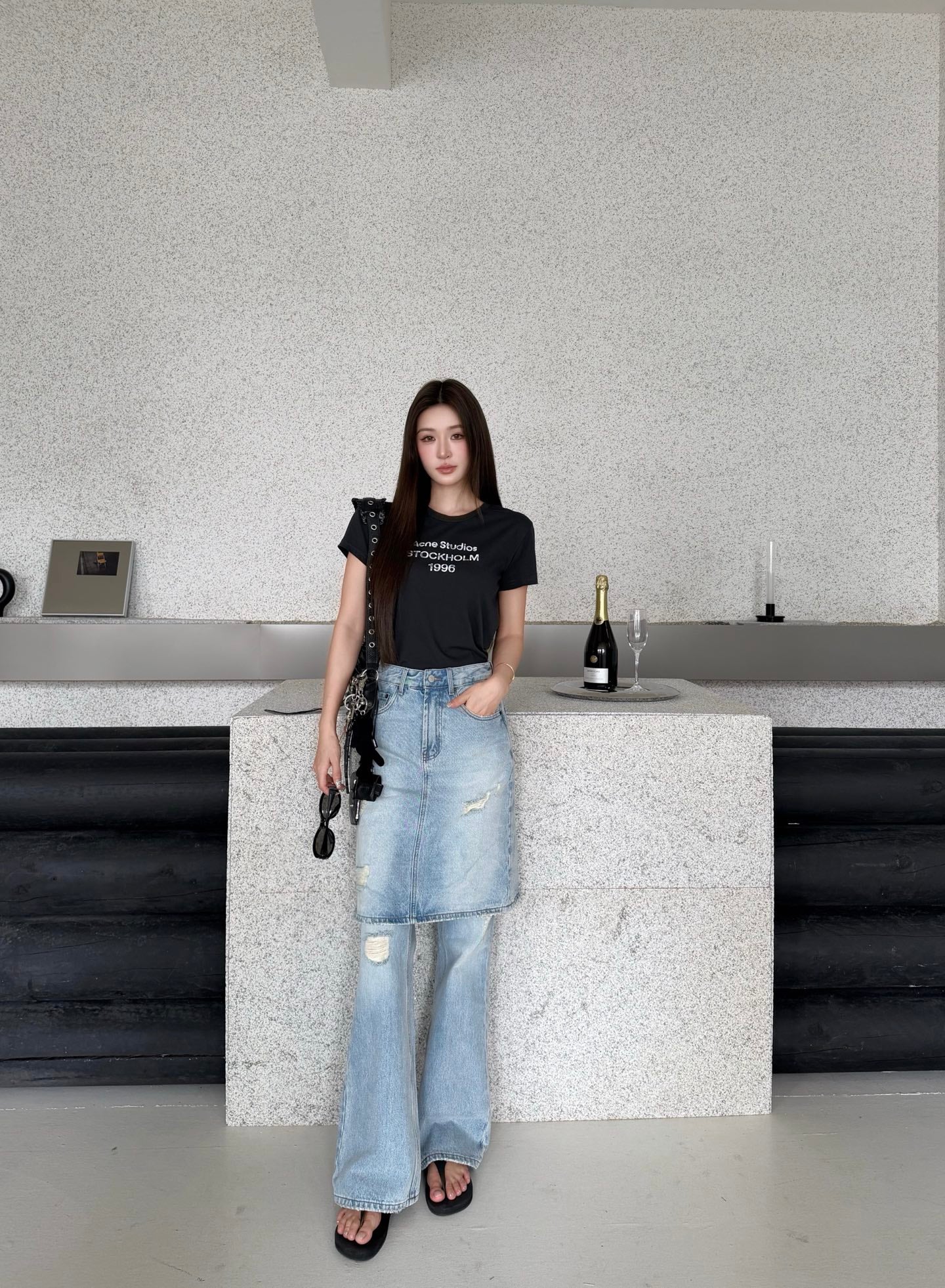 2026 Women's GS Fake Two-Piece Denim Skirt Pants (FF751)