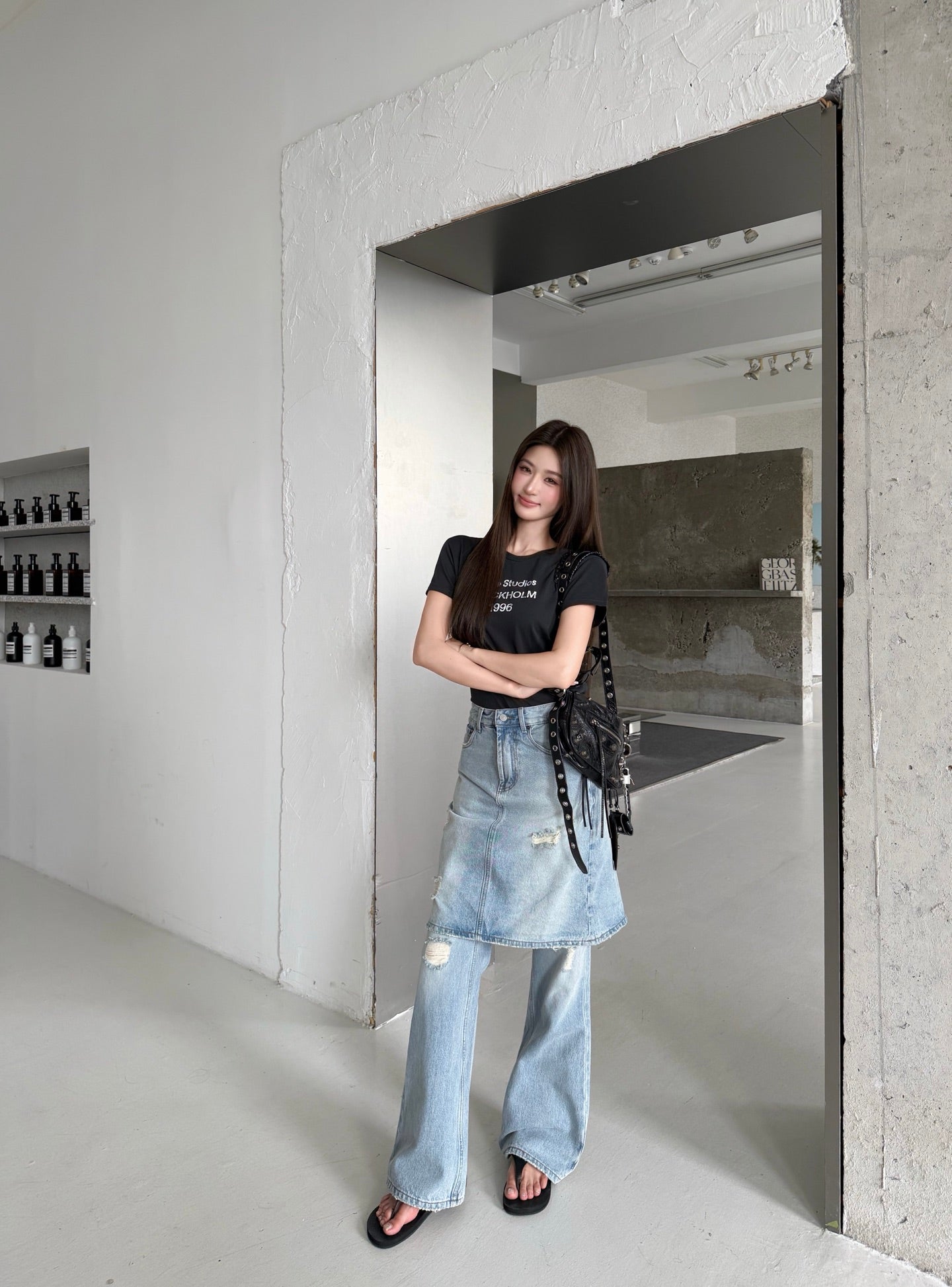 2026 Women's GS Fake Two-Piece Denim Skirt Pants (FF751)
