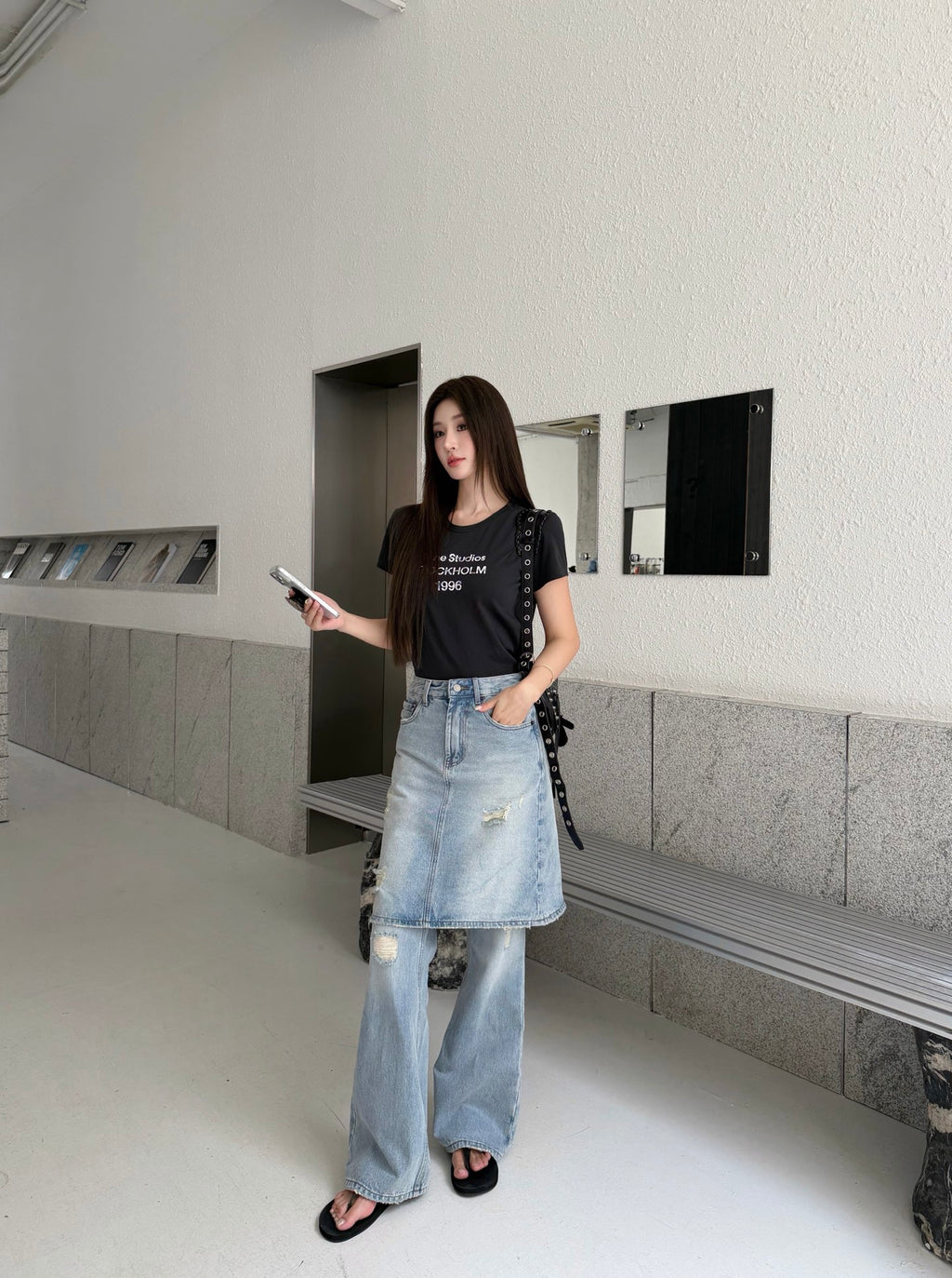2026 Women's GS Fake Two-Piece Denim Skirt Pants (FF751)