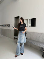 2026 Women's GS Fake Two-Piece Denim Skirt Pants (FF751)