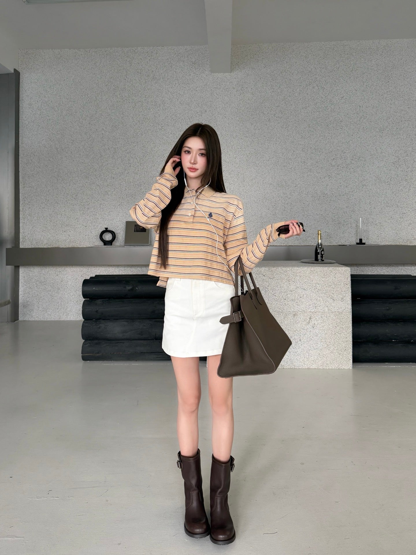 2026 Women's GS Logo Striped Long-Sleeve Polo Shirt (FF753)