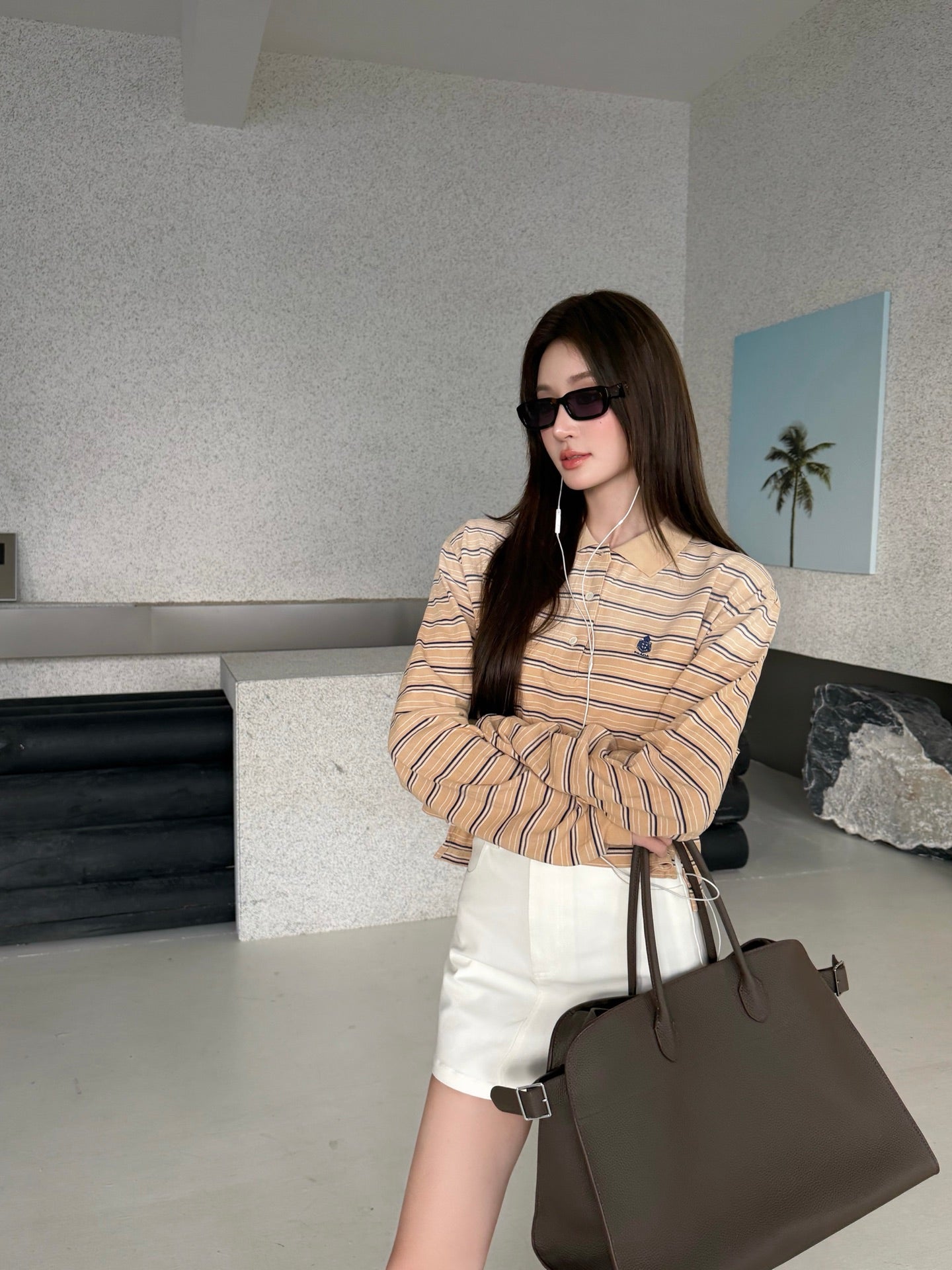2026 Women's GS Logo Striped Long-Sleeve Polo Shirt (FF753)