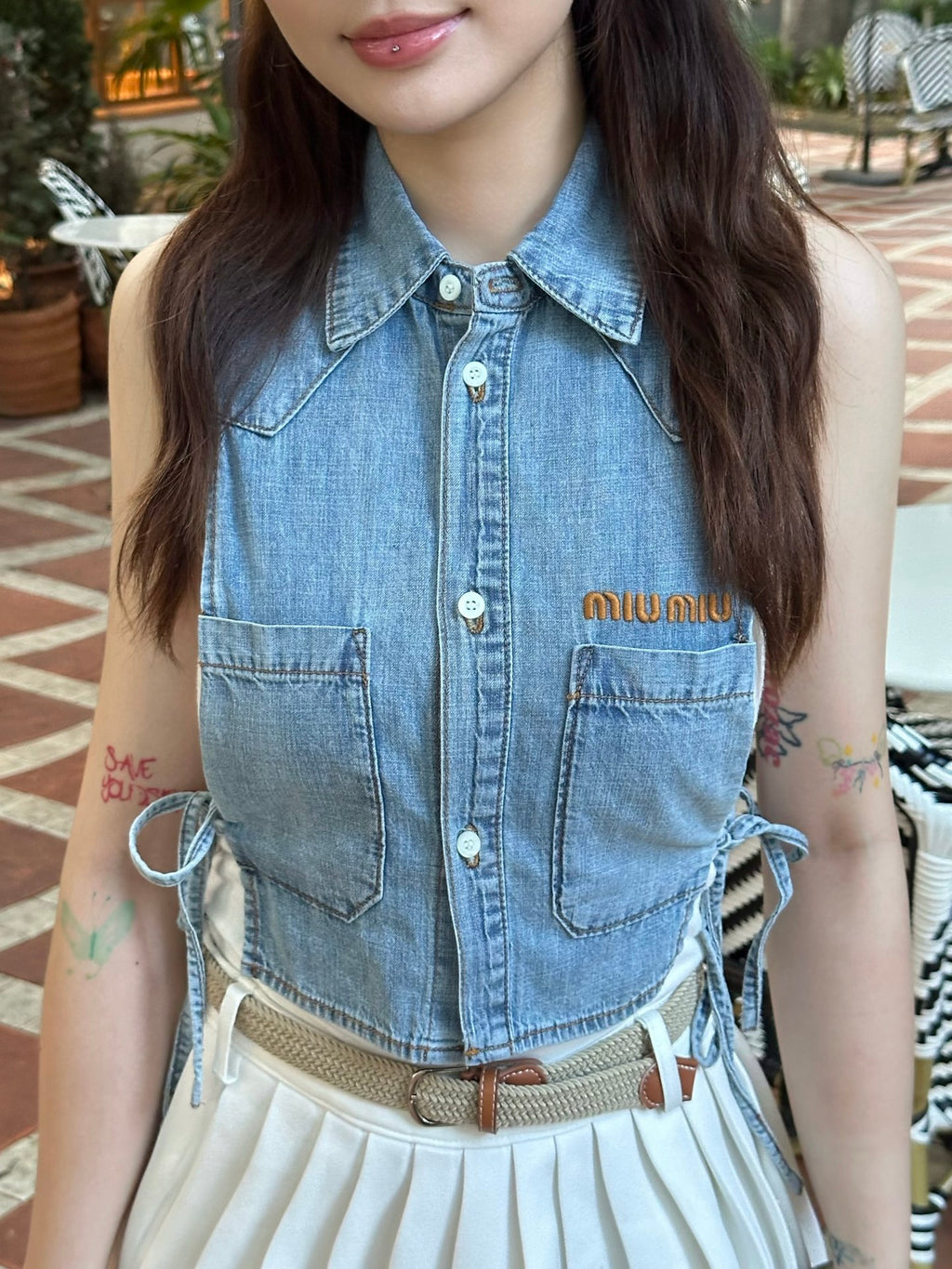 2026 Women's GS Logo Belted Denim Jacket (EE434)