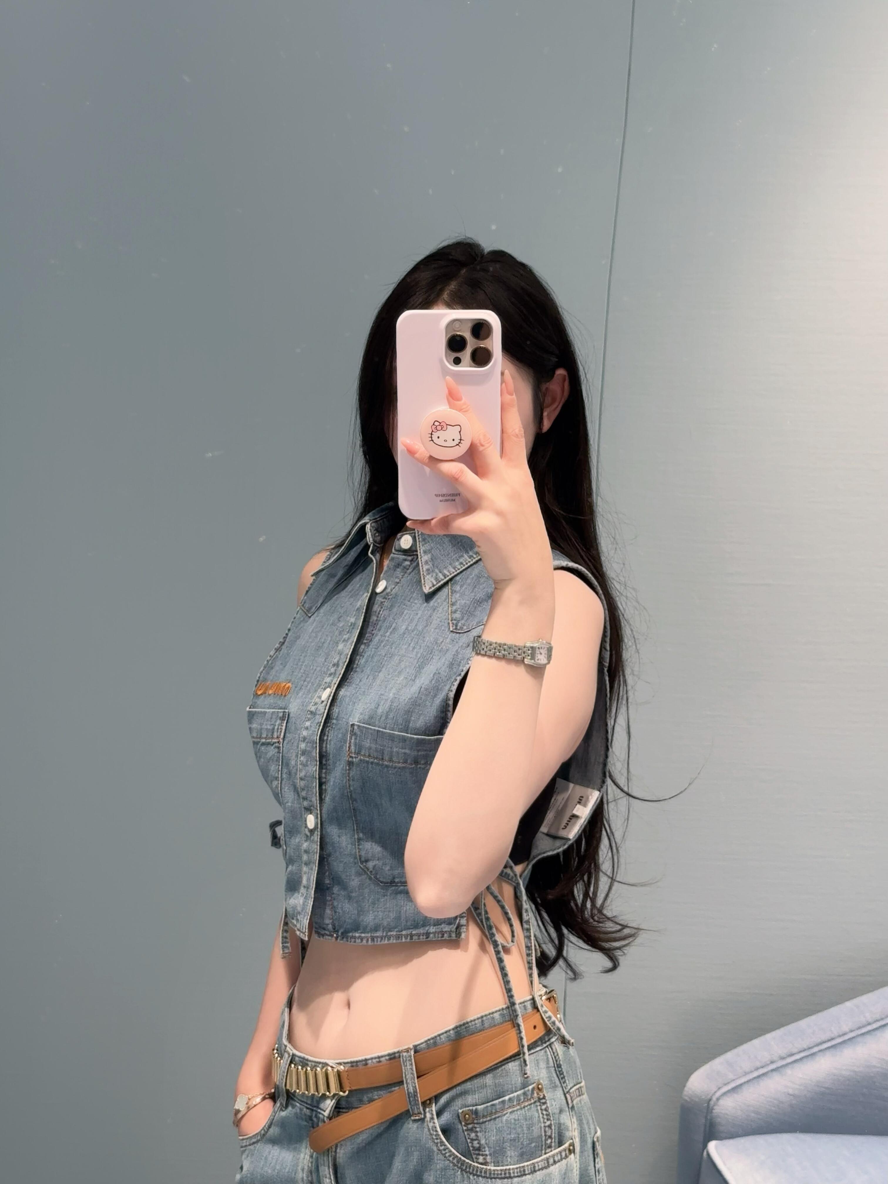 2026 Women's GS Logo Belted Denim Jacket (EE434)