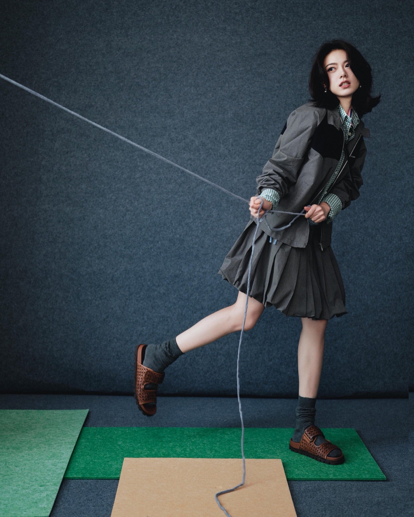 2026 Women's GS Logo Checkered Short Dress (FF767)