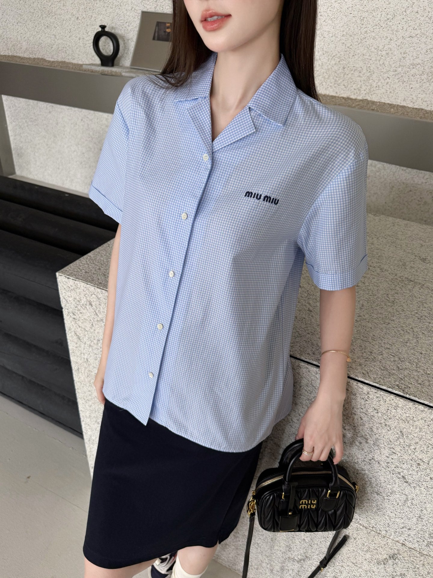 2026 Women's GS Logo Embroidered Checkered Shirt (FF773)