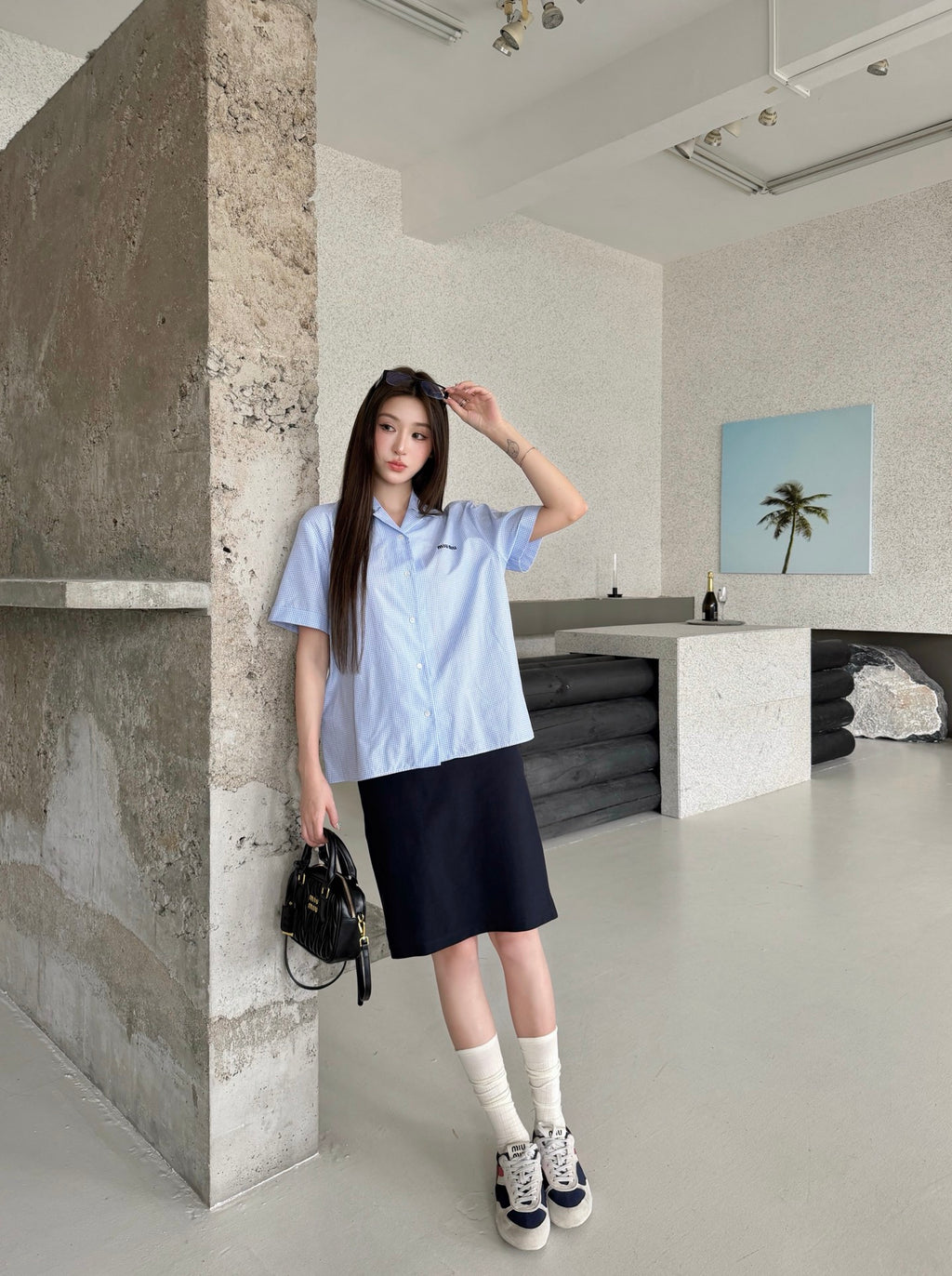 2026 Women's GS Logo Embroidered Checkered Shirt (FF773)