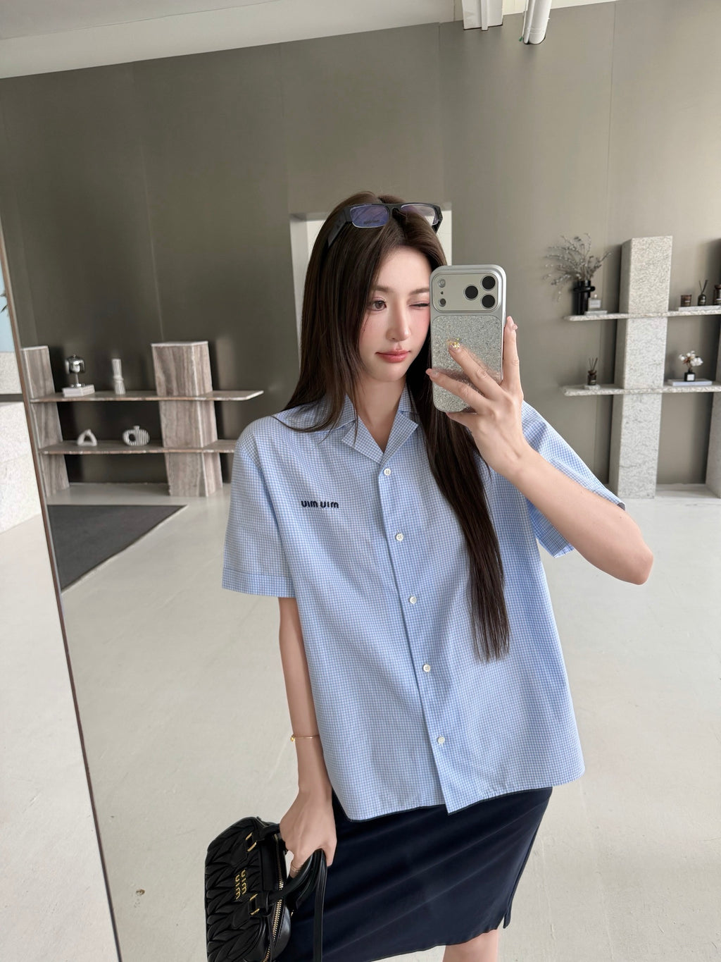 2026 Women's GS Logo Embroidered Checkered Shirt (FF773)