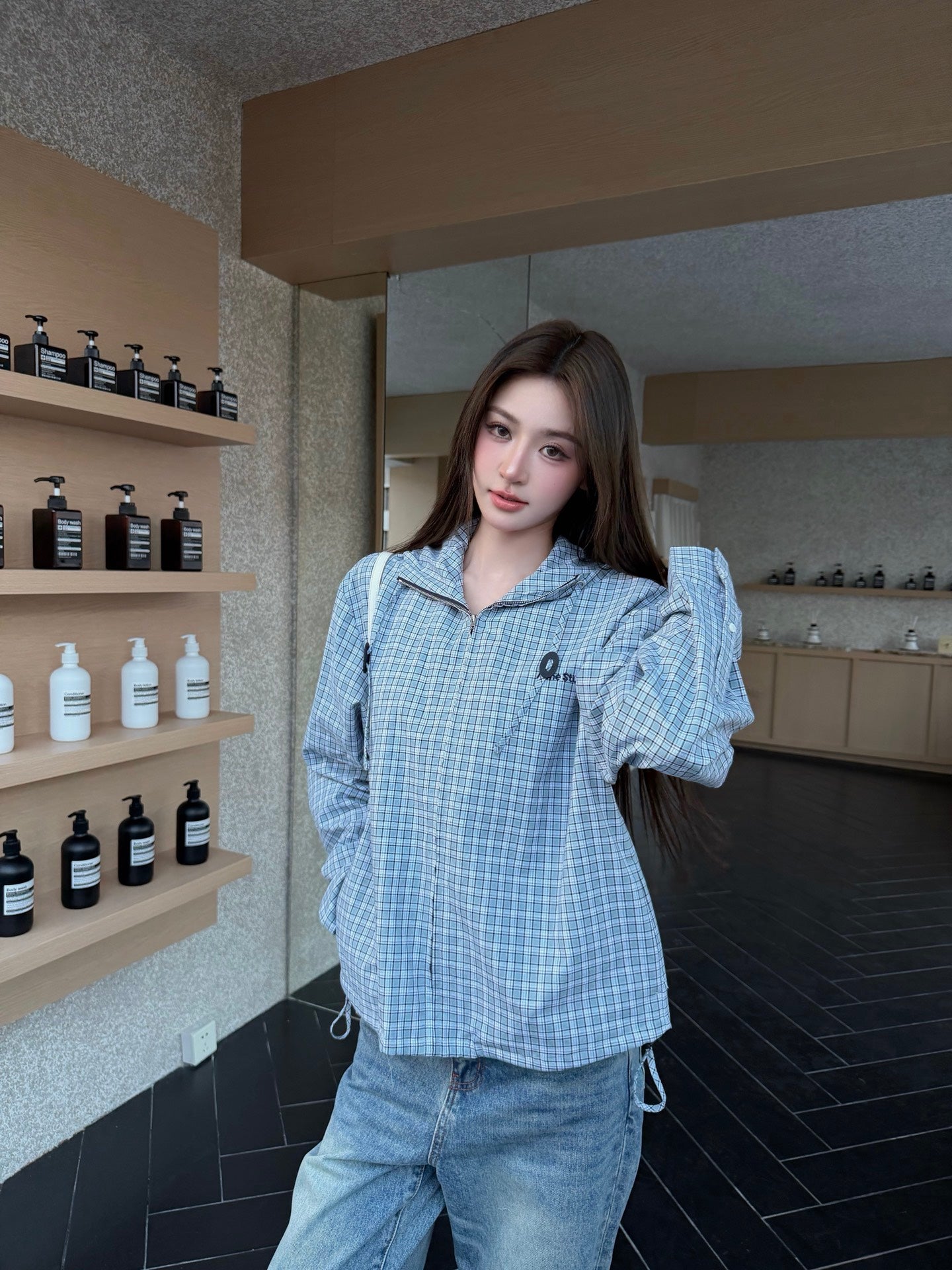 2026 Women's GS Embroidered Checkered Hooded Jacket (FF762)