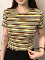2026 Women's GS Leather Striped Short Sleeve (EE423)