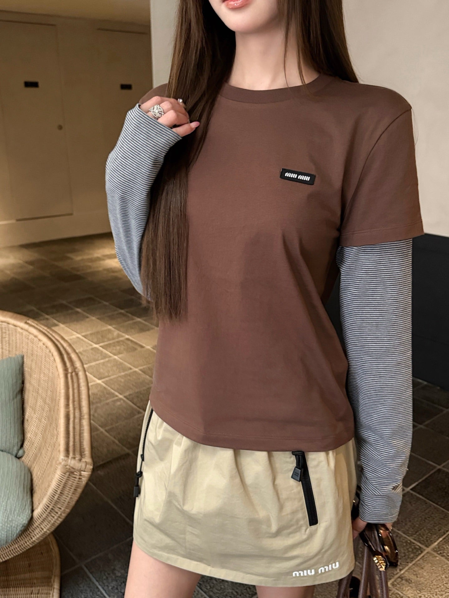 2026 Women's GS Logo Striped Fake Two-Piece Long-Sleeved (FF798)