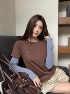 2026 Women's GS Logo Striped Fake Two-Piece Long-Sleeved (FF798)