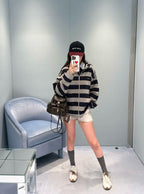 2026 Women's GS Logo Striped Hooded Coat (DD155)